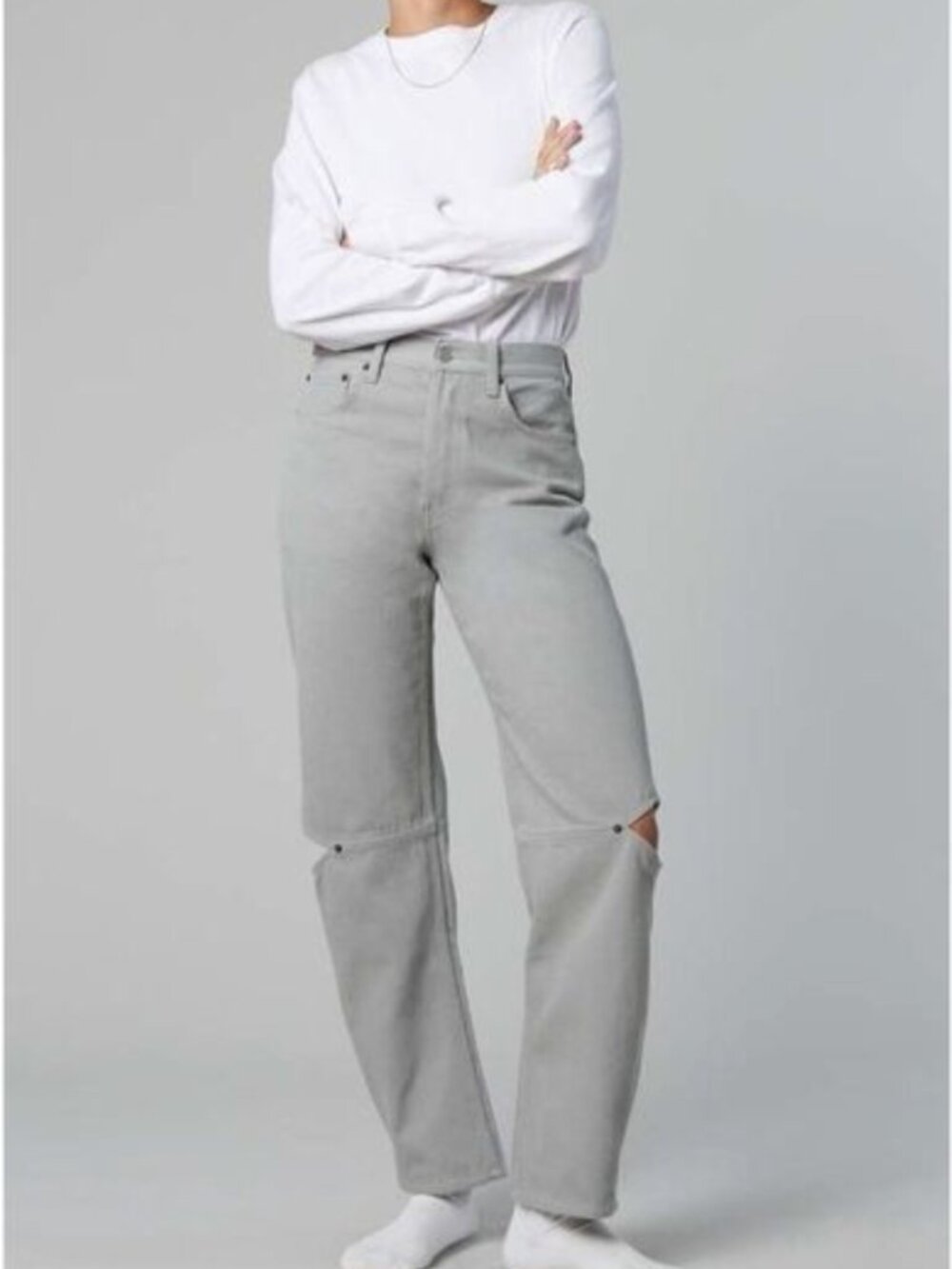 STILL HERE Womens Cowgirl Jeans 26 Gray Button Fly CutOut High Rise Cotton